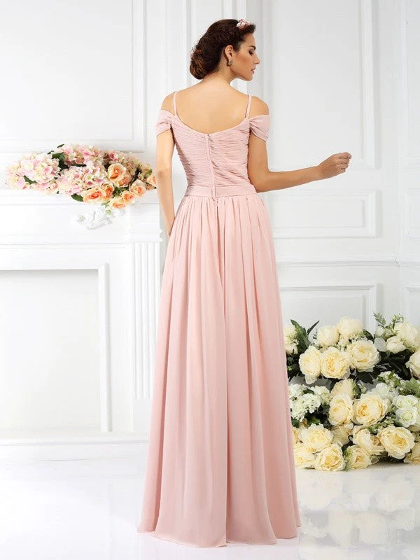 Charming Spaghetti Straps Pleats Sleeveless Long Chiffon Bridesmaid Dresses - Image 30