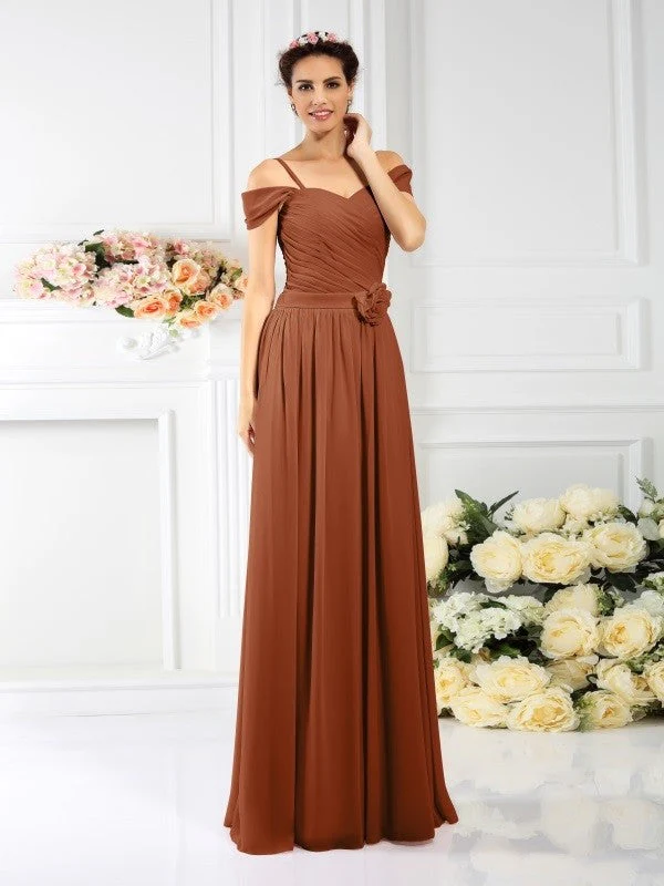 Charming Spaghetti Straps Pleats Sleeveless Long Chiffon Bridesmaid Dresses - Image 4