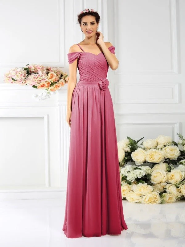 Charming Spaghetti Straps Pleats Sleeveless Long Chiffon Bridesmaid Dresses - Image 5