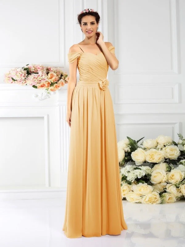 Charming Spaghetti Straps Pleats Sleeveless Long Chiffon Bridesmaid Dresses - Image 6