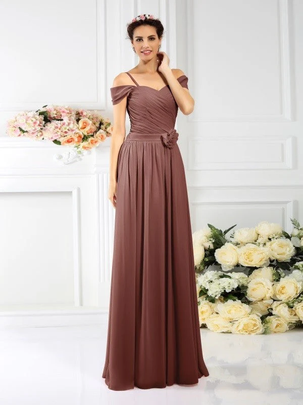 Charming Spaghetti Straps Pleats Sleeveless Long Chiffon Bridesmaid Dresses - Image 7