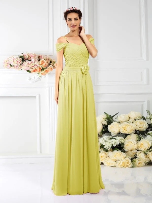 Charming Spaghetti Straps Pleats Sleeveless Long Chiffon Bridesmaid Dresses - Image 8