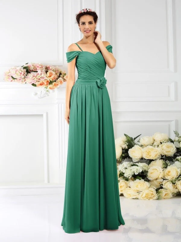 Charming Spaghetti Straps Pleats Sleeveless Long Chiffon Bridesmaid Dresses - Image 9