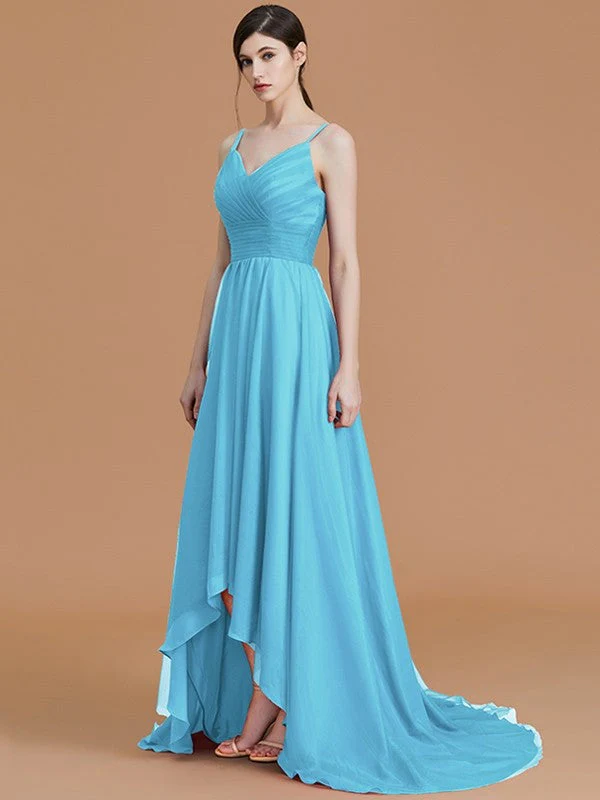 Charming Spaghetti Straps Sleeveless Asymmetrical Ruffles Chiffon Bridesmaid Dresses - Image 11