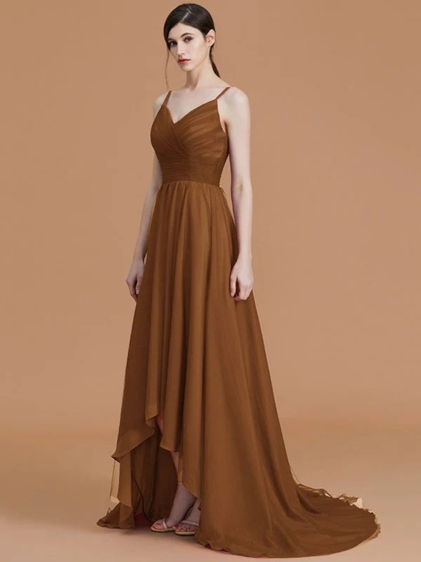 Charming Spaghetti Straps Sleeveless Asymmetrical Ruffles Chiffon Bridesmaid Dresses - Image 12