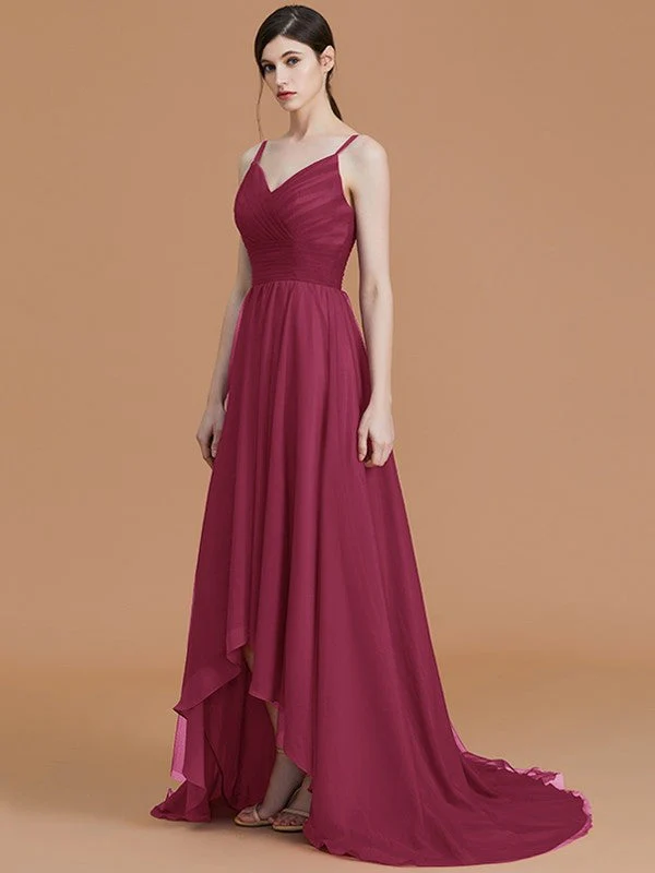 Charming Spaghetti Straps Sleeveless Asymmetrical Ruffles Chiffon Bridesmaid Dresses - Image 13