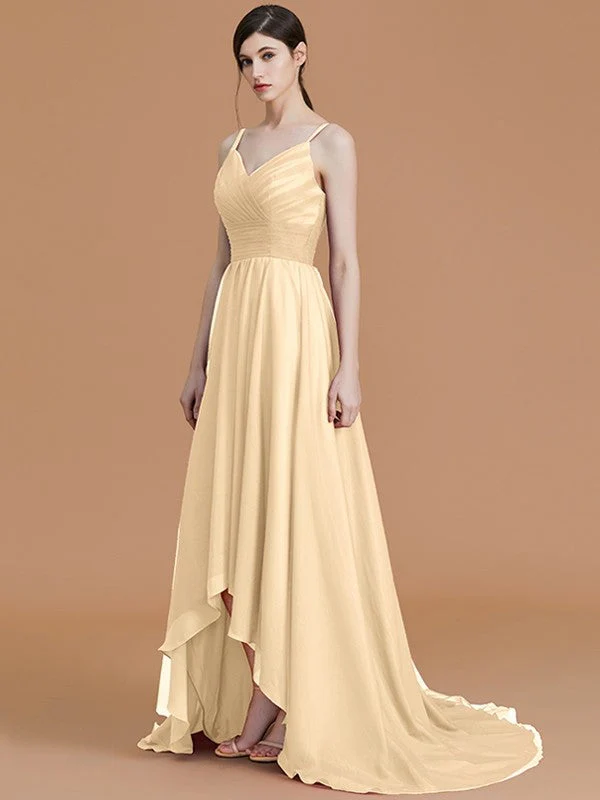 Charming Spaghetti Straps Sleeveless Asymmetrical Ruffles Chiffon Bridesmaid Dresses - Image 14