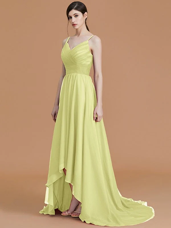 Charming Spaghetti Straps Sleeveless Asymmetrical Ruffles Chiffon Bridesmaid Dresses - Image 16