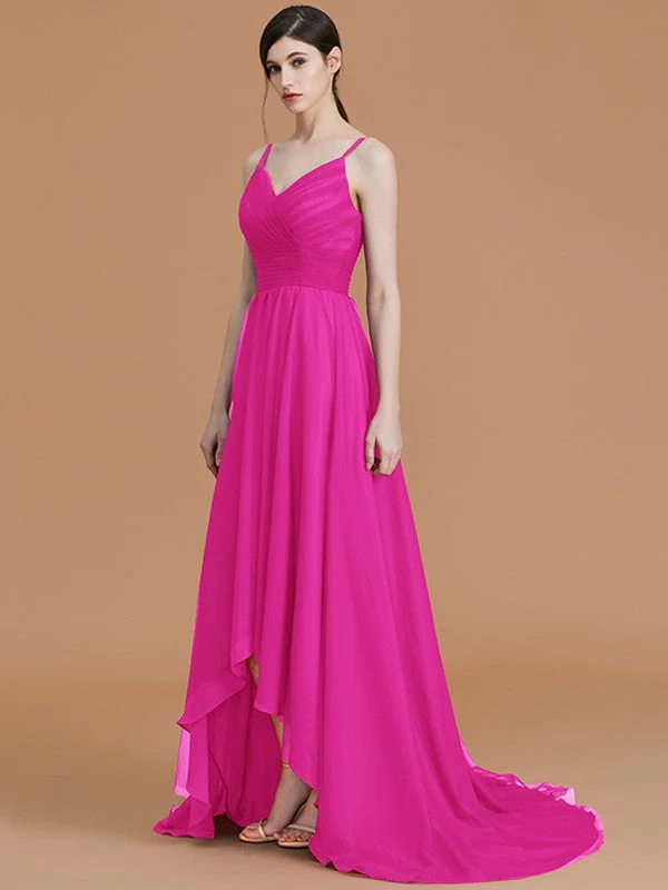 Charming Spaghetti Straps Sleeveless Asymmetrical Ruffles Chiffon Bridesmaid Dresses - Image 19