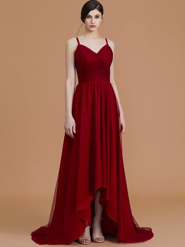 Charming Spaghetti Straps Sleeveless Asymmetrical Ruffles Chiffon Bridesmaid Dresses - Image 2