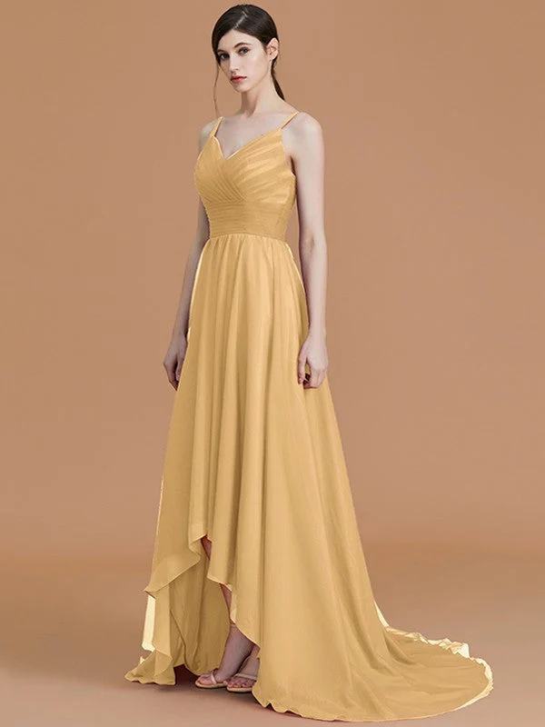 Charming Spaghetti Straps Sleeveless Asymmetrical Ruffles Chiffon Bridesmaid Dresses - Image 20