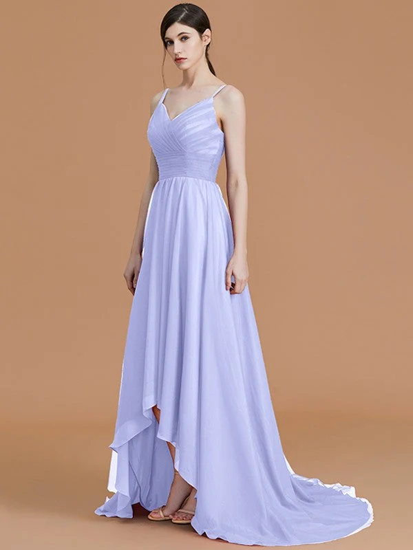 Charming Spaghetti Straps Sleeveless Asymmetrical Ruffles Chiffon Bridesmaid Dresses - Image 25