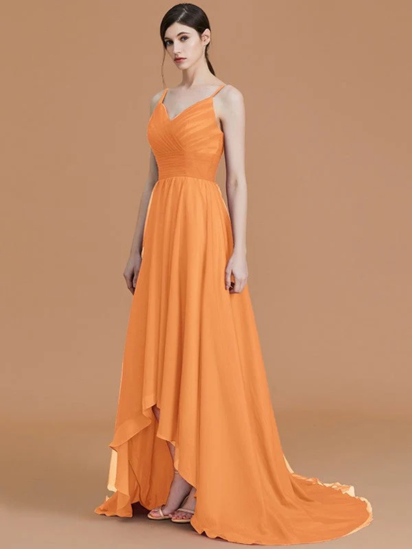 Charming Spaghetti Straps Sleeveless Asymmetrical Ruffles Chiffon Bridesmaid Dresses - Image 28