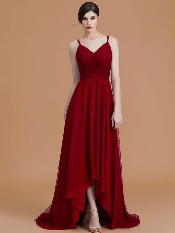 Charming Spaghetti Straps Sleeveless Asymmetrical Ruffles Chiffon Bridesmaid Dresses - Image 3