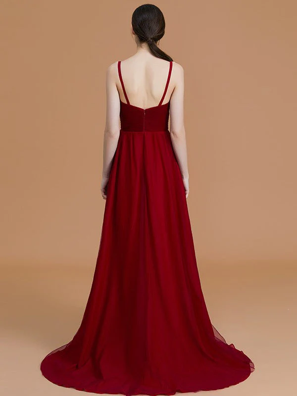 Charming Spaghetti Straps Sleeveless Asymmetrical Ruffles Chiffon Bridesmaid Dresses - Image 38