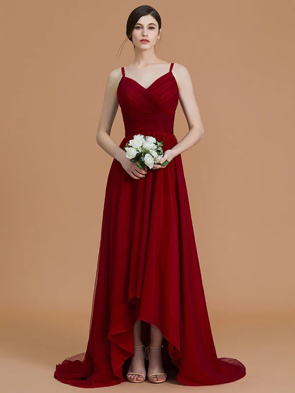 Charming Spaghetti Straps Sleeveless Asymmetrical Ruffles Chiffon Bridesmaid Dresses - Image 6