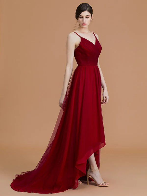 Charming Spaghetti Straps Sleeveless Asymmetrical Ruffles Chiffon Bridesmaid Dresses - Image 7