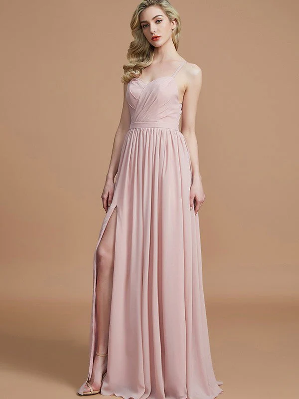Charming Spaghetti Straps Sleeveless Ruched Chiffon Bridesmaid Dresses - Image 4