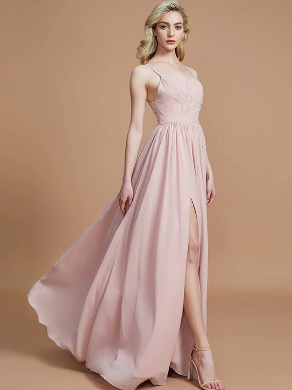 Charming Spaghetti Straps Sleeveless Ruched Chiffon Bridesmaid Dresses - Image 5