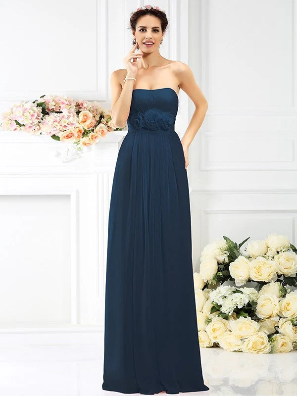 Charming Strapless Hand-Made Flower Sleeveless Long Chiffon Bridesmaid Dresses - Image 10