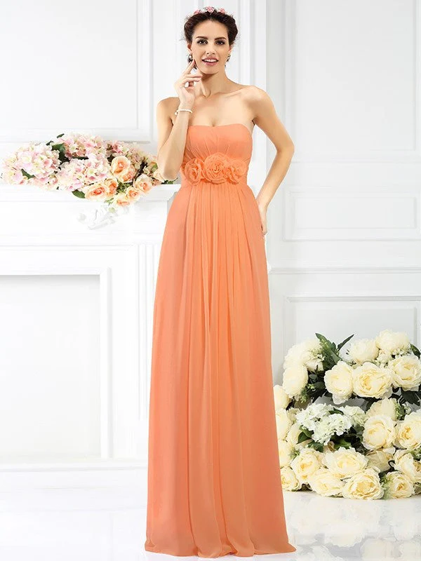 Charming Strapless Hand-Made Flower Sleeveless Long Chiffon Bridesmaid Dresses - Image 20