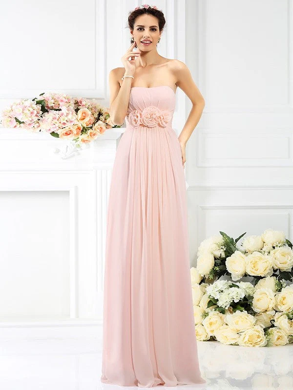 Charming Strapless Hand-Made Flower Sleeveless Long Chiffon Bridesmaid Dresses - Image 21
