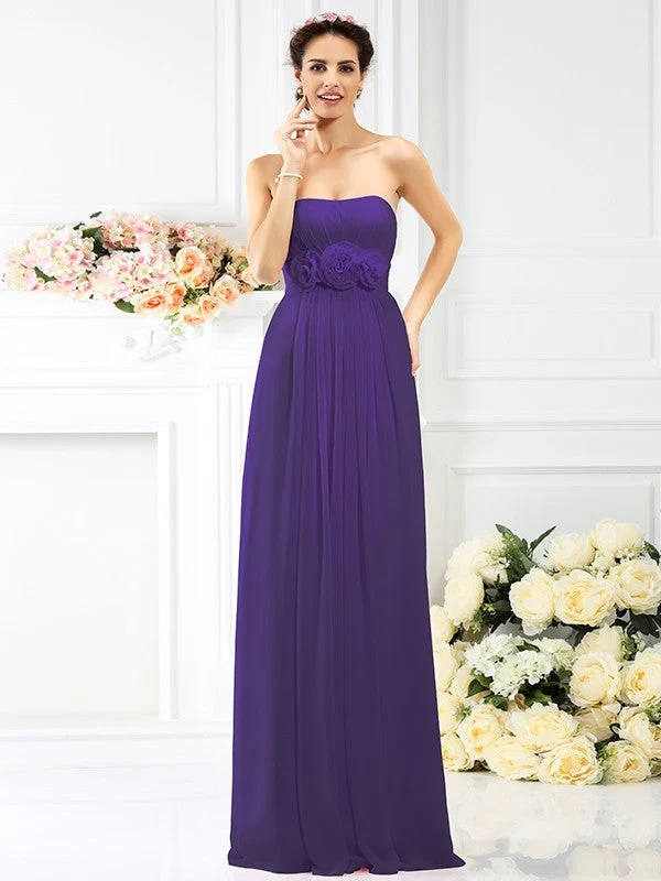 Charming Strapless Hand-Made Flower Sleeveless Long Chiffon Bridesmaid Dresses - Image 24