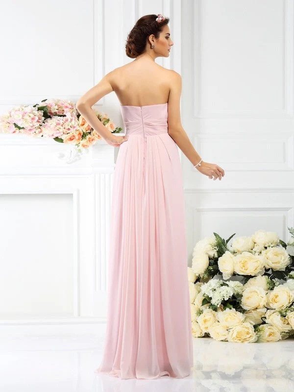 Charming Strapless Hand-Made Flower Sleeveless Long Chiffon Bridesmaid Dresses - Image 30