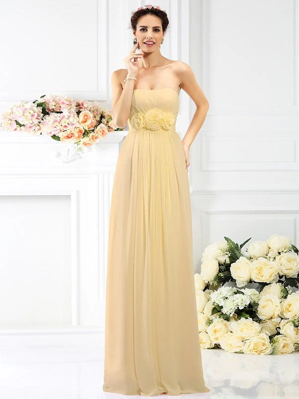 Charming Strapless Hand-Made Flower Sleeveless Long Chiffon Bridesmaid Dresses - Image 6