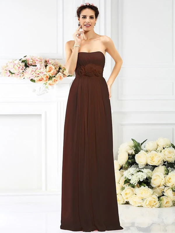 Charming Strapless Hand-Made Flower Sleeveless Long Chiffon Bridesmaid Dresses - Image 7