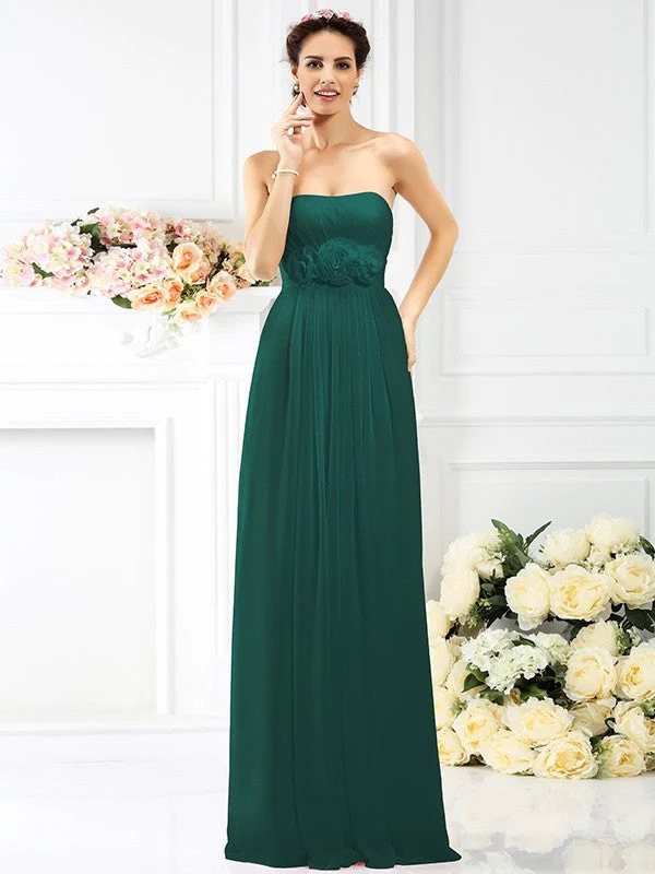 Charming Strapless Hand-Made Flower Sleeveless Long Chiffon Bridesmaid Dresses - Image 9