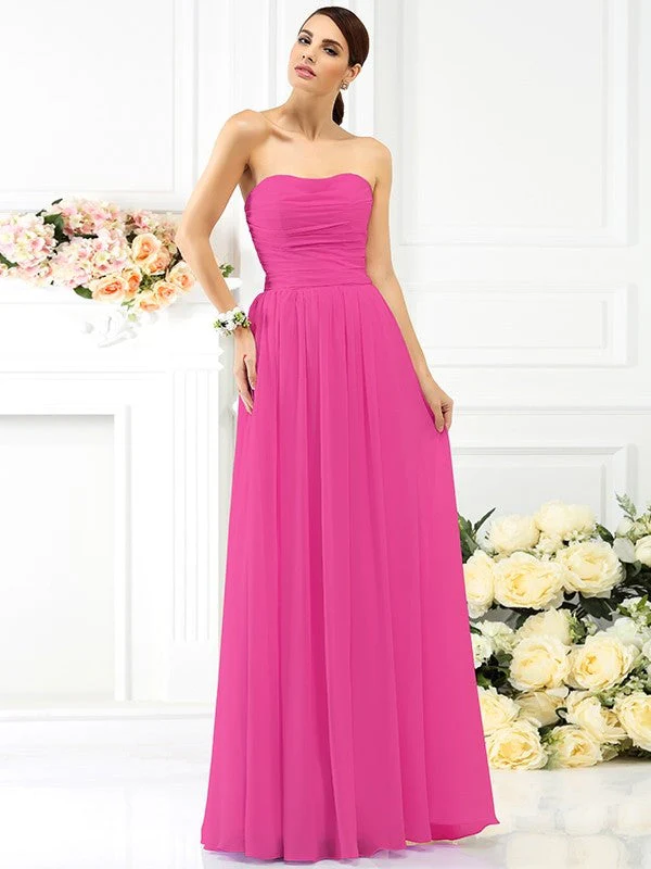 Charming Strapless Pleats Sleeveless Long Chiffon Bridesmaid Dresses - Image 11