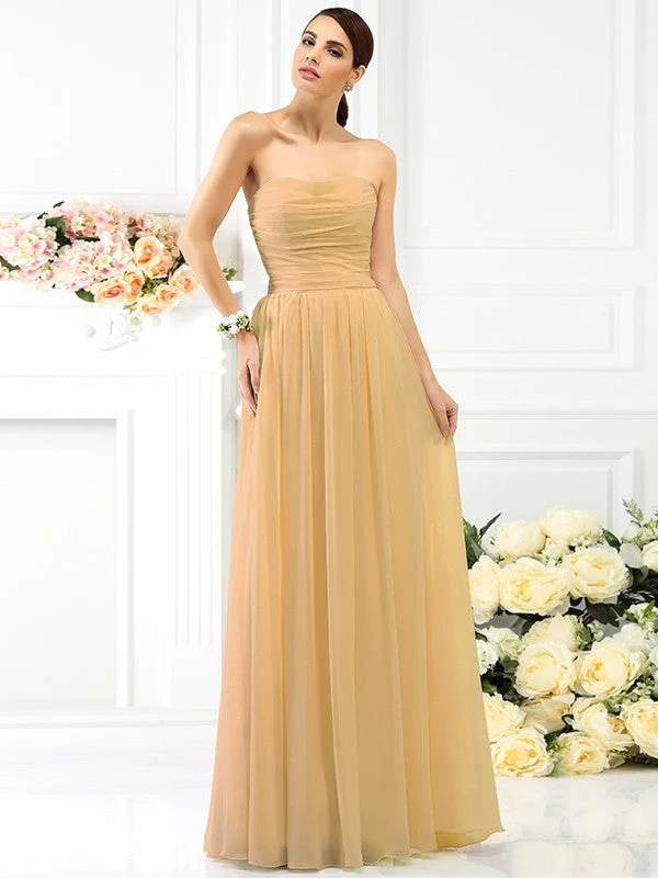 Charming Strapless Pleats Sleeveless Long Chiffon Bridesmaid Dresses - Image 12