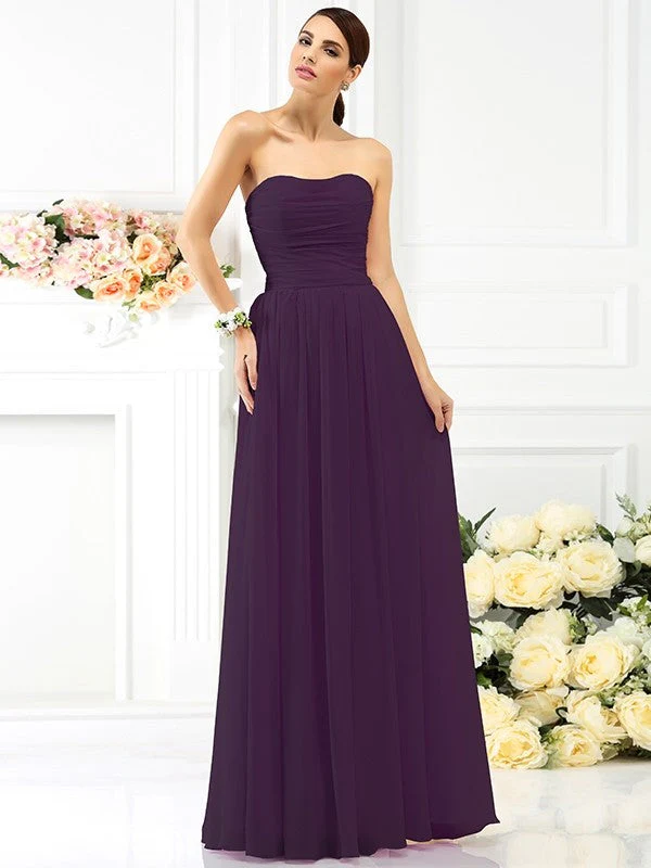 Charming Strapless Pleats Sleeveless Long Chiffon Bridesmaid Dresses - Image 13