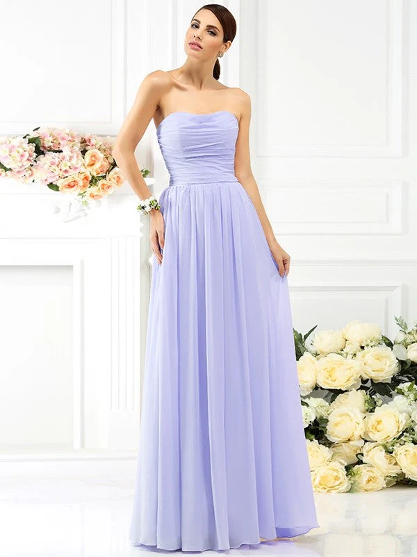 Charming Strapless Pleats Sleeveless Long Chiffon Bridesmaid Dresses - Image 17