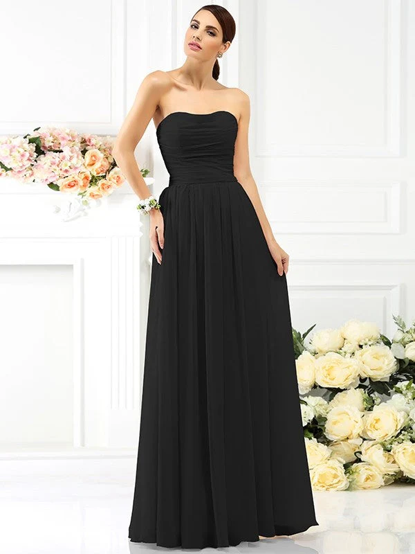 Charming Strapless Pleats Sleeveless Long Chiffon Bridesmaid Dresses - Image 2