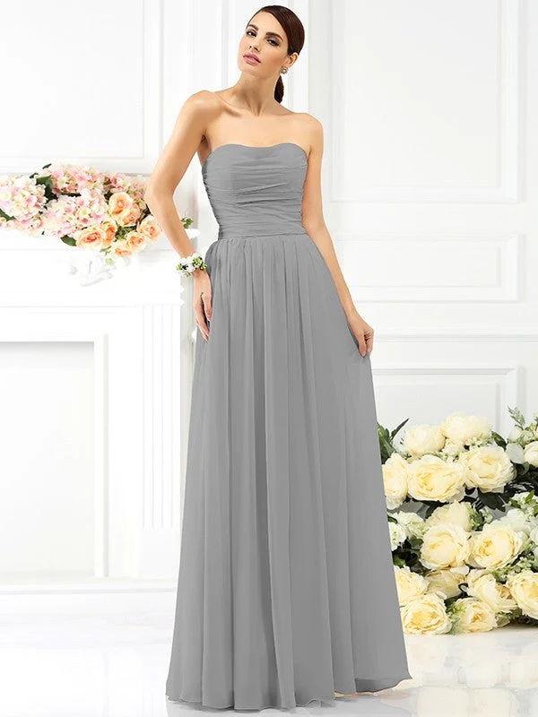 Charming Strapless Pleats Sleeveless Long Chiffon Bridesmaid Dresses - Image 27