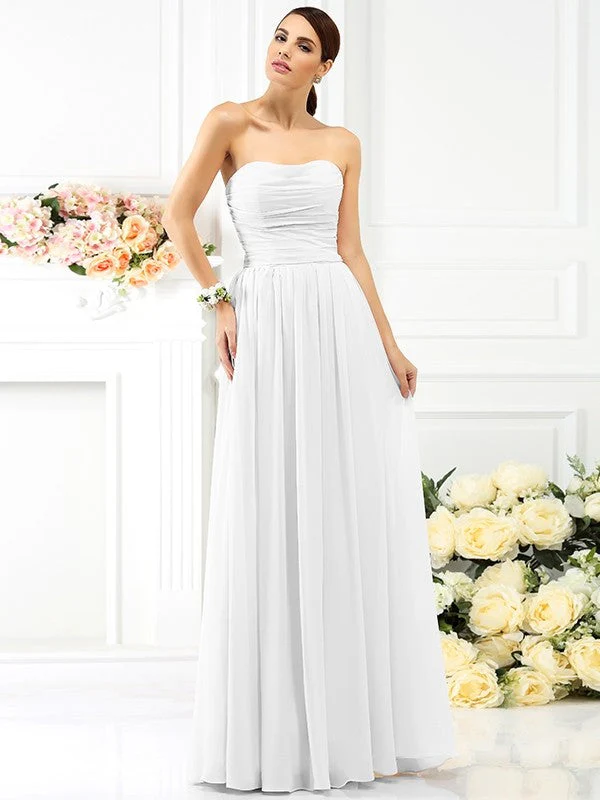 Charming Strapless Pleats Sleeveless Long Chiffon Bridesmaid Dresses - Image 29