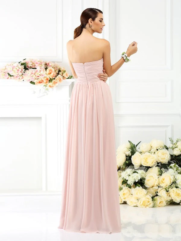 Charming Strapless Pleats Sleeveless Long Chiffon Bridesmaid Dresses - Image 30