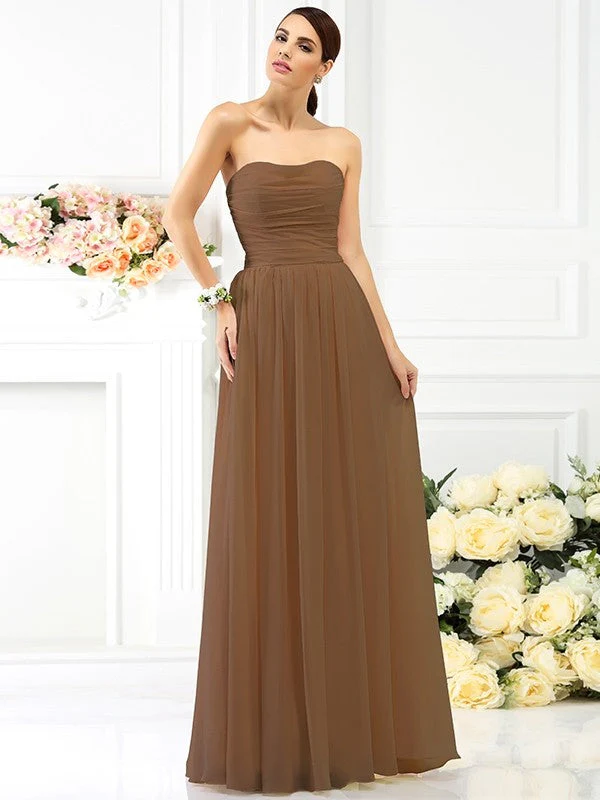 Charming Strapless Pleats Sleeveless Long Chiffon Bridesmaid Dresses - Image 4