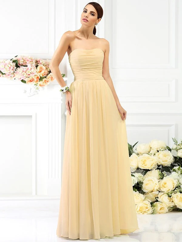 Charming Strapless Pleats Sleeveless Long Chiffon Bridesmaid Dresses - Image 6