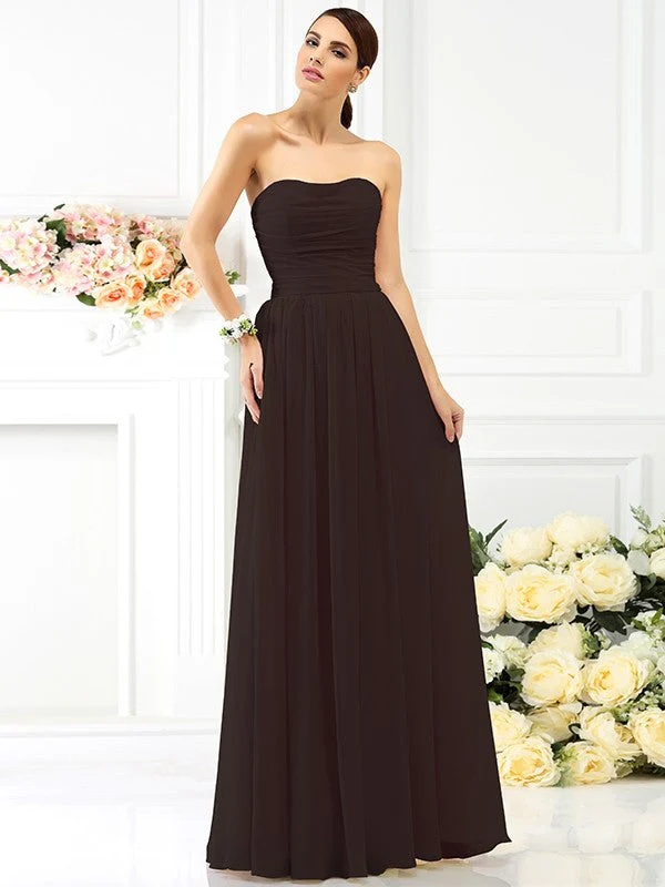 Charming Strapless Pleats Sleeveless Long Chiffon Bridesmaid Dresses - Image 7