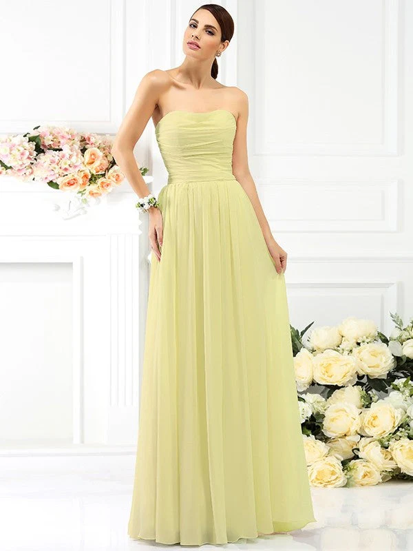 Charming Strapless Pleats Sleeveless Long Chiffon Bridesmaid Dresses - Image 8