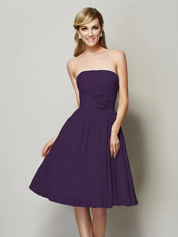 Charming Strapless Sleeveless Hand-Made Flower Short Chiffon Bridesmaid Dresses - Image 11