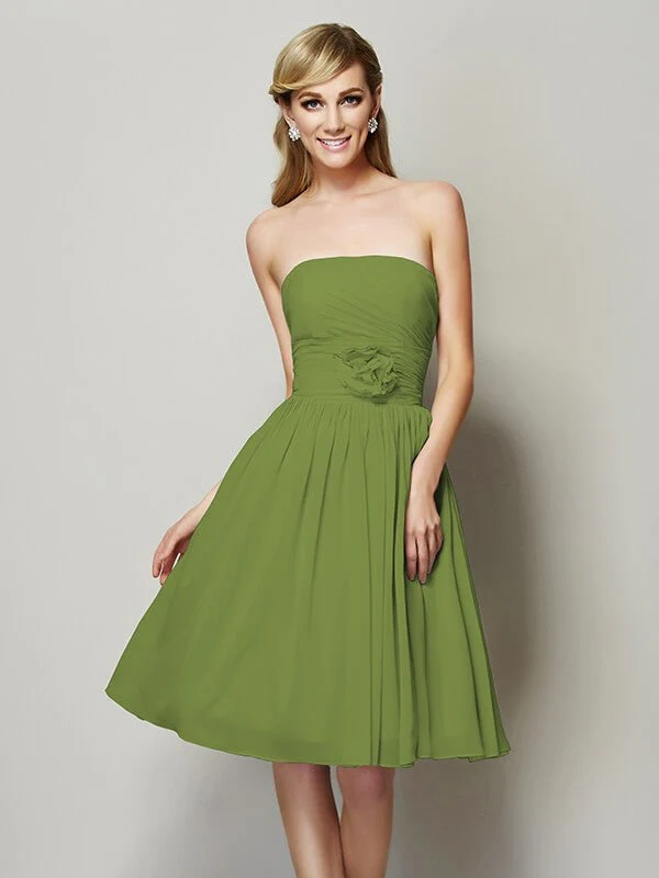 Charming Strapless Sleeveless Hand-Made Flower Short Chiffon Bridesmaid Dresses - Image 13