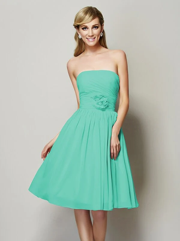 Charming Strapless Sleeveless Hand-Made Flower Short Chiffon Bridesmaid Dresses - Image 14