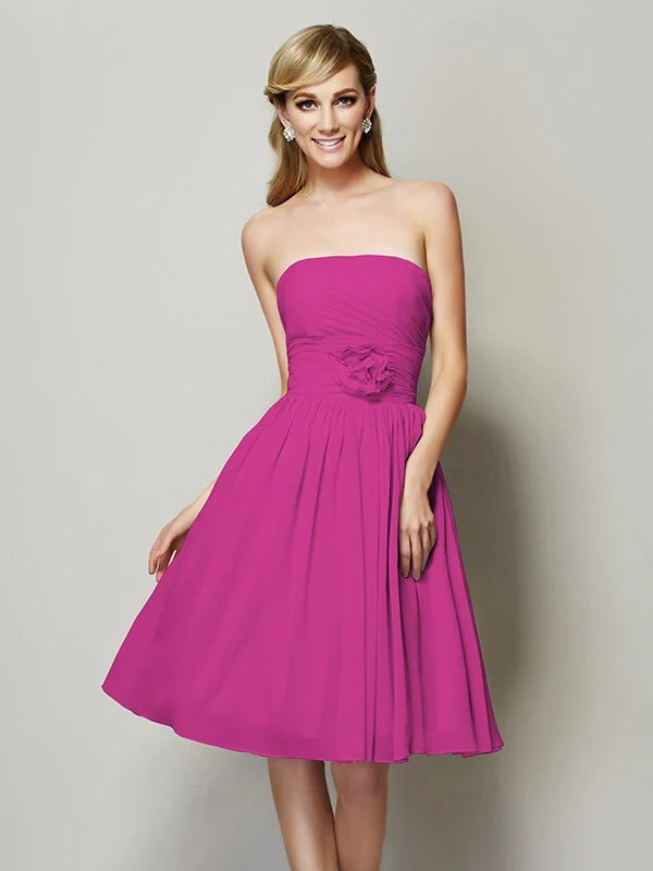 Charming Strapless Sleeveless Hand-Made Flower Short Chiffon Bridesmaid Dresses - Image 15