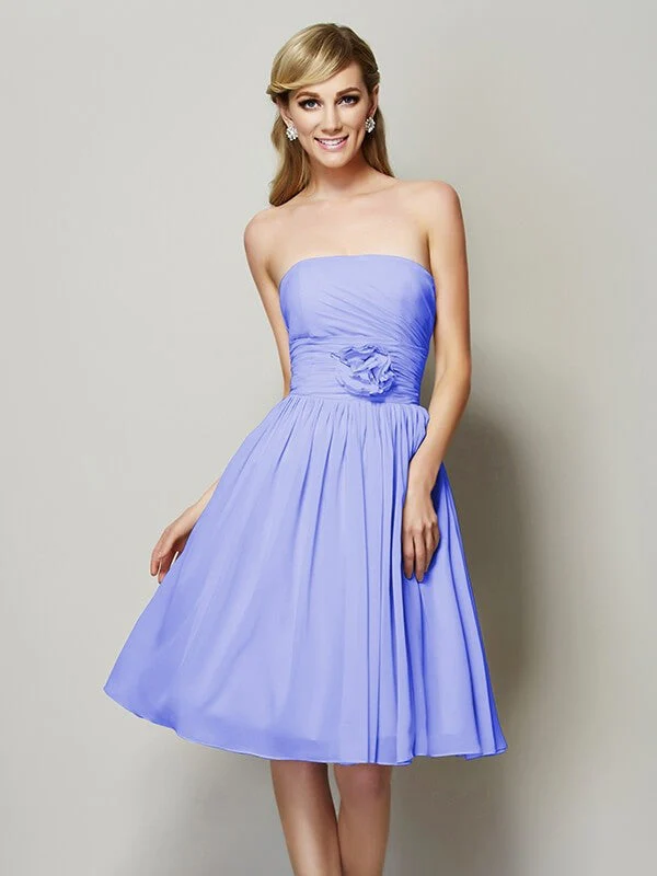 Charming Strapless Sleeveless Hand-Made Flower Short Chiffon Bridesmaid Dresses - Image 16