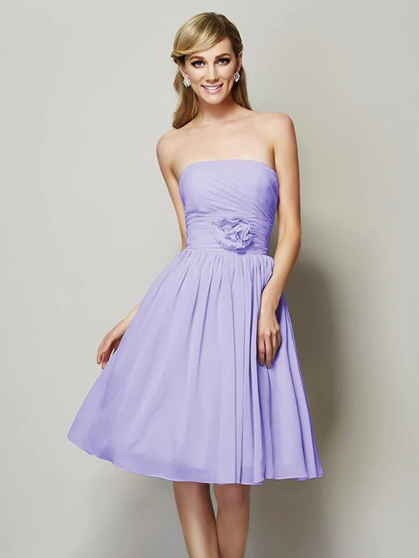 Charming Strapless Sleeveless Hand-Made Flower Short Chiffon Bridesmaid Dresses - Image 17