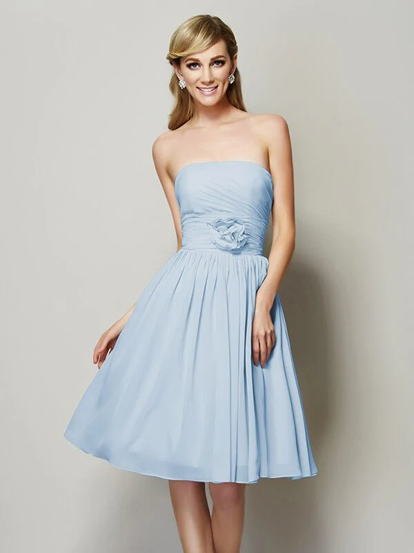 Charming Strapless Sleeveless Hand-Made Flower Short Chiffon Bridesmaid Dresses - Image 18